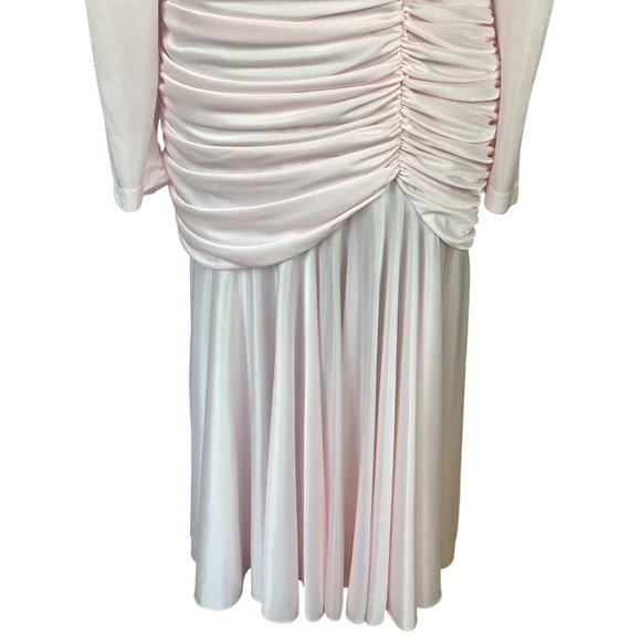 VINTAGE 80s Pink Drop Waist Satin Dress - Picture 4 of 10